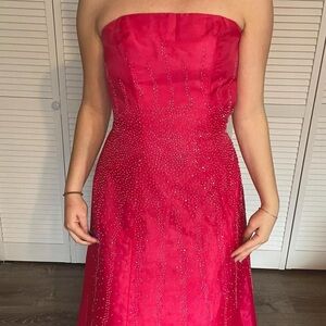Strapless Beaded Hot Pink Evening Gown